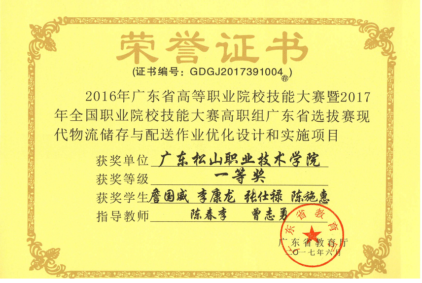 詹国威、李康龙、张仕禄、陈施惠，14物流管理，二等奖
